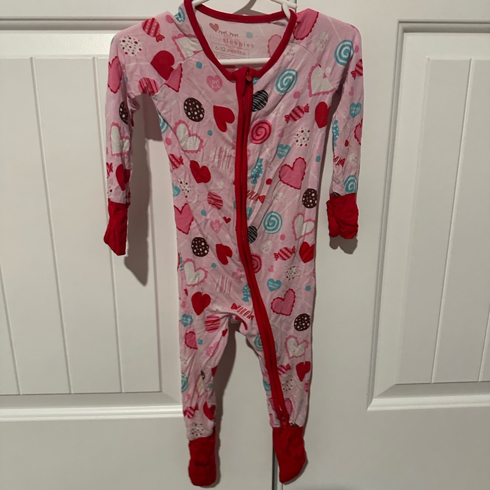 Little Sleepies Pink and Red Footies with Strawberry Print